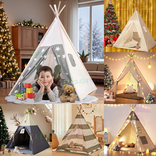160CM Large Canvas Kids Teepee Star Wood Indian Tent Child In/Outdoor Play House