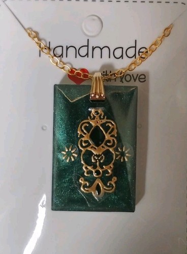 Handmade green resin rectangle - green,