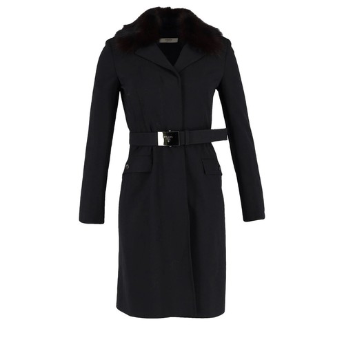 Black prada wool trench - prada, coat