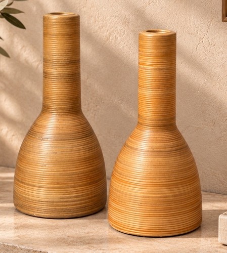 Pair ribbed pottery faux - pair,