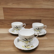 3 x Vintage Colclough Stardust Pattern Bone China Tea Cups & Saucers