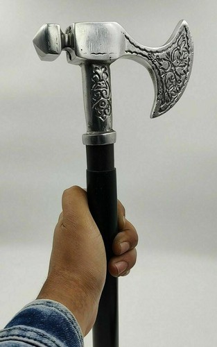 Silver finish metal axe head - metal,