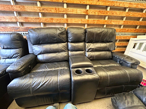 Black leather seater - black,