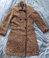 Vintage TIME Tweed Gold Coat Women UK 4 6 Chain Glam Designer Mid Length Luxury