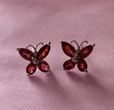 Mozambique Grape Colour Garnet Butterfly Stud Earrings In Rhodium Plated...