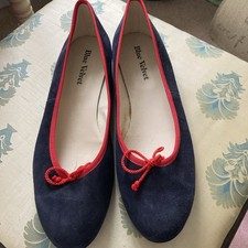 Blue velvet Ballerina Shoes Navy Ànd Red Trim Size 41