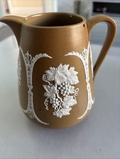 Vintage Dudson Pitcher, Brown Jasper Ware, Wheatsheaf, 14cm High