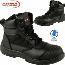 Mens Leather Ankle Safety Boots Zip Lace Up Steel Toe Cap Work Boots Hiker Shoes