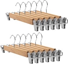 12x Natural Wooden Trouser Skirt Hangers With Clips Garment Coat Clothes Hangers