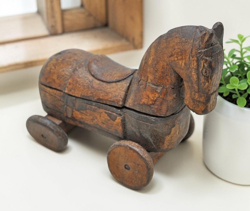 Antique wooden horse - wooden, wheels