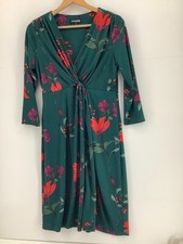 The Collection Debenhams Green Red Floral Ruched V Neck Tea Dress UK 12