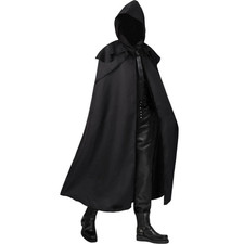 Gothic Hooded Coat Long Trench Halloween Devil Wizard Death Cloak Robe L-XXXL