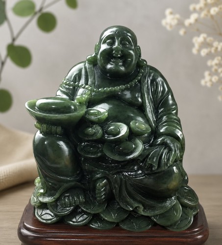 Green jade laughing buddha - jade,