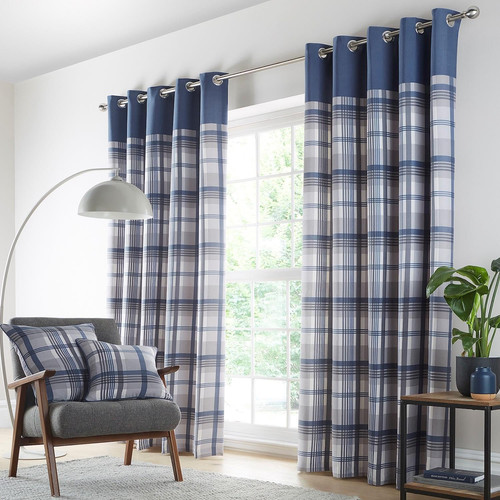 Curtains blue grey eyelet ring - blue,