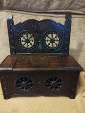 Miniature Oak French Breton Oak Bench settle With Hinged Lid doll teddy display
