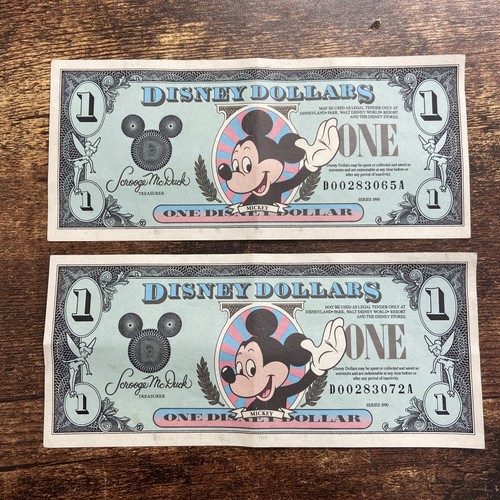 1990 disney dollars 1 - 2, $1