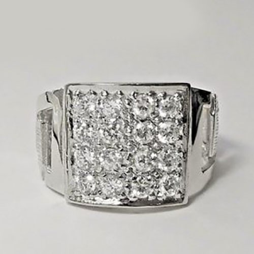 Men square ring platinum - cz, ring,