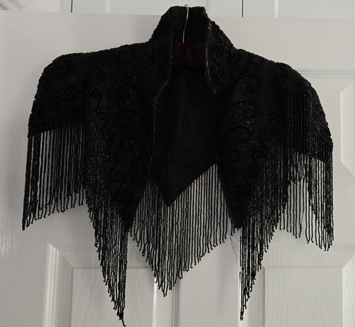 Victorian beaded black cape - black,