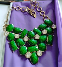 Amrita Singh Stunning Statement Necklace Green Jade Like Stone Yellow Metal. 