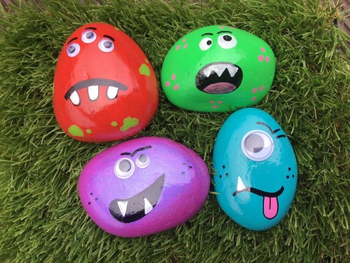 Hand painted monster pebble - hand,