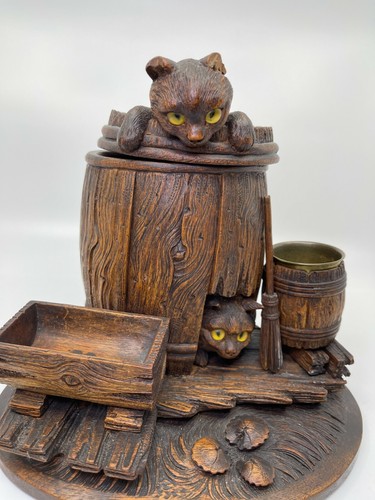 Carved cats wooden - wooden, tin