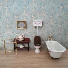 Dolls house Bodo Hennig bathroom suite with bath taps, toilet, bath and sink 