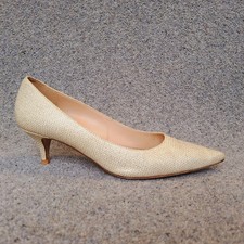 LK Bennett Court Shoes Cream Gold 41 UK 8 Leather 2" Kitten Heel