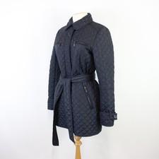 L.K. BENNETT Quilted Jacket Dark Navy Blue Belted Collared UK 10 - EHB