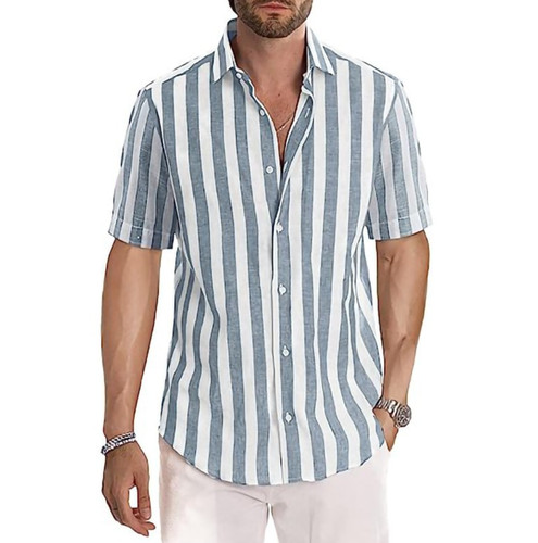 Men stripe shirt lapel - stripe,