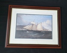Huge Seascape Print of Ships at Sea in Glazed Wooden Frame 41" 104cm x 32" 82cm