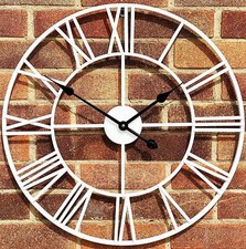 LARGE OUTDOOR GARDEN WALL CLOCK BIG ROMAN NUMERALS GIANT OPEN FACE METAL 60 CM