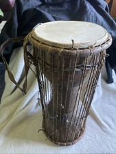 EARLY AFRICAN TRIBAL TALKING DRUM 19TH C ETHNIC VINTAGE HOURGLASS RARE DRUM