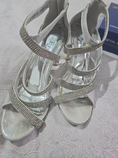 Ladies High Heel Shoes Size 3 Sparkly Silver Glitter Wedding Party Occasion Used
