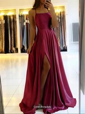 Burgundy Dress Sexy Side Slit Adjustable Straps Evening Prom Christmas Dress