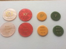 Collection Set 4 Vintage Casino Poker Chips Bakelite Lucite 1950s BALL ROOM CLUB