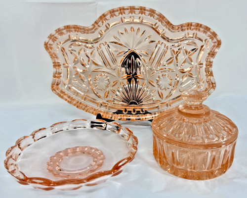 Art deco pink glass dresser - art,