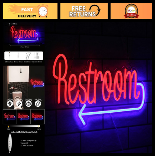 Neon toilet sign - wall, decor