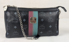 MCM Black Visetos Coated Canvas and Leather Chain Pochette Handbag Made in Korea