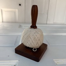 Vintage Wooden String Holder Twine Dispenser With Ball Kitchen Desk Sewing Decor