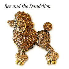 Golden Rhinestone Crystal  Poodle Dog Brooch ~ Art Deco Style
