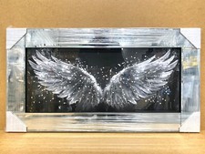 Angel Wings Picture Liquid Art Wings Wall Hung Mirror Frame 3D Glitter 85x45 cm