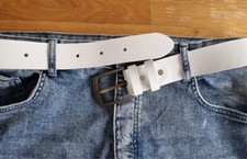 Men's White Leather Belt 40 mm