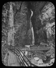 Magic Lantern Slide WOODEN BRIDGE SNAKING THROUGH GULLY C1890 VICTORIAN PHOTO