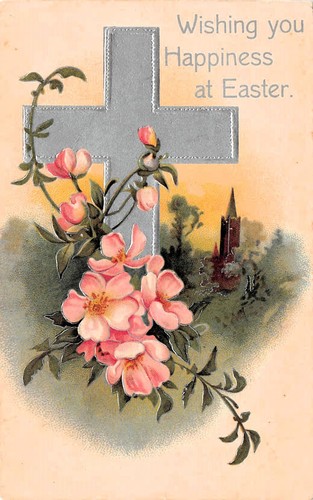 Antique easter card - easter, silver