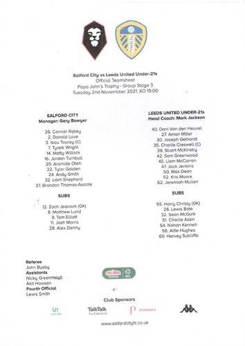 Team sheet salford - sheet, v