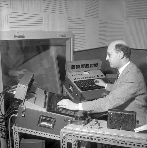 Sound engineer working - , at