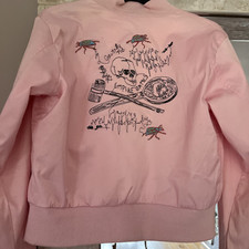 Laura Lees jacket S Pink satin embroidery  Beetles ,skull bomber