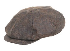 Mens Pig Leather 8 Panel Brown Newsboy Baker Boy Gatsby Flat Cap 