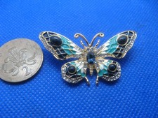 Lovely Rhinestone & Enamel Gold Tone Butterfly Brooch. New.