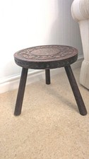 Antique Carved Milking Stool 1940s  Solid Wood.Plant Stand End Table 30/30/30cm